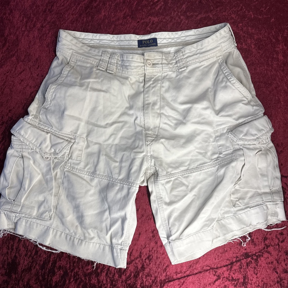 VTG Polo Jeans Co Ralph Lauren Cargo Shorts Mens 36 Beige Relaxed Baggy Utility